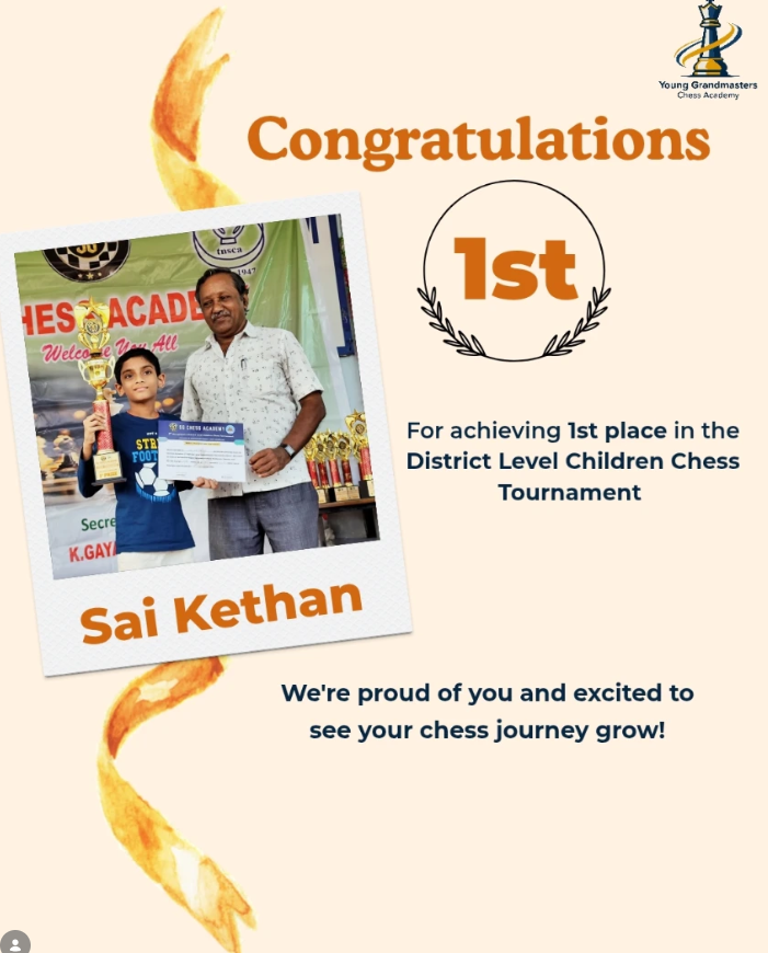 Sai Kethan holding his chess trophy and certificate